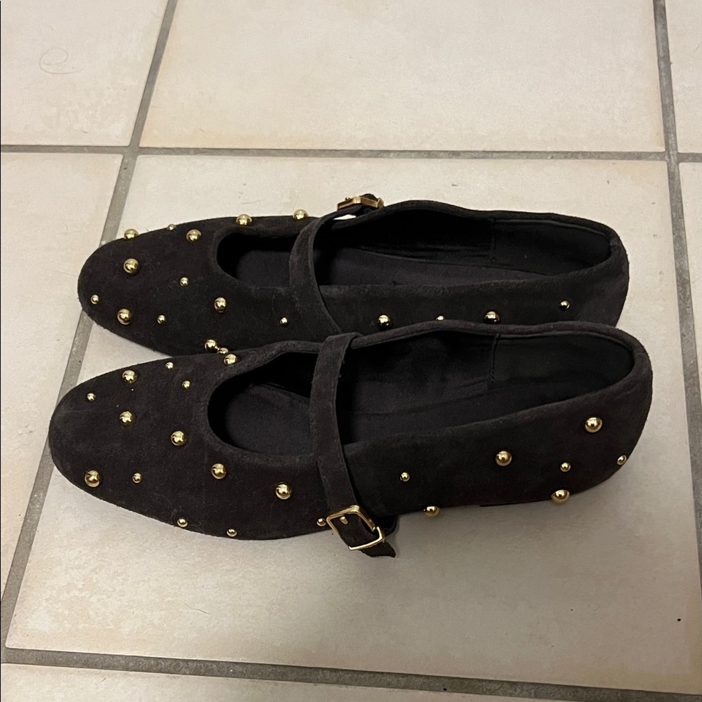 Zara Brown Flats with Gold Studs
